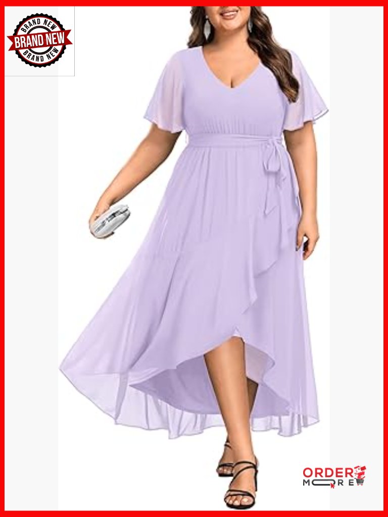 Plus Size Chiffon High Low Split Ruffle Maxi Dress Formal